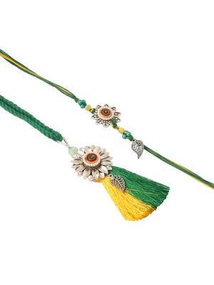  set of 2 green pearls bhaiya bhabhi thread rakhi with roli chawal chandan & mishri 2