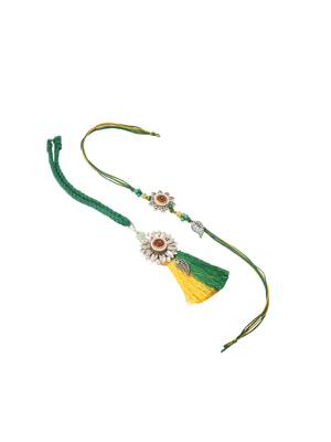  set of 2 green pearls bhaiya bhabhi thread rakhi with roli chawal chandan & mishri 3