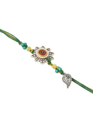  set of 2 green pearls bhaiya bhabhi thread rakhi with roli chawal chandan & mishri 4