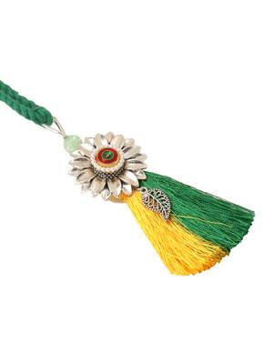  set of 2 green pearls bhaiya bhabhi thread rakhi with roli chawal chandan & mishri 5