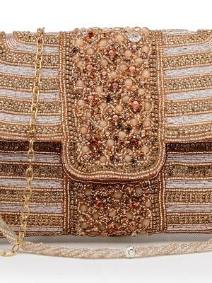 adorn rose gold & pink stone work embellished faux silk clutch 7