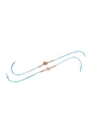   set of 2 blue artificial stones & beads thread rakhi with roli chawal chandan & mishri 3