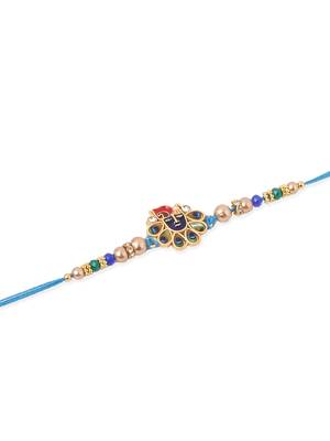   set of 2 blue artificial stones & beads thread rakhi with roli chawal chandan & mishri 4