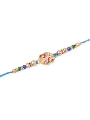   set of 2 blue artificial stones & beads thread rakhi with roli chawal chandan & mishri 5