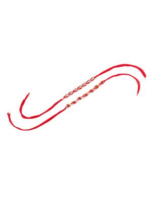   set of 2 red artificial stones & rudraksh thread rakhi with roli chawal chandan & mishri 3