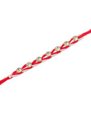   set of 2 red artificial stones & rudraksh thread rakhi with roli chawal chandan & mishri 5