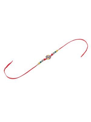 men multicolor artificial stones & beads floral design thread rakhi with roli chawal chandan & mishri 4