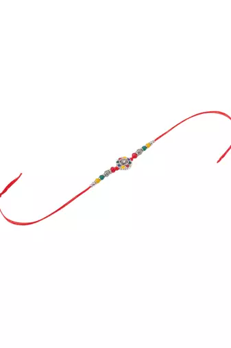 men multicolor artificial stones & beads floral design thread rakhi with roli chawal chandan & mishri