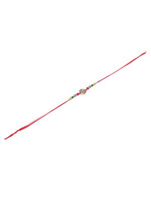 men multicolor artificial stones & beads floral design thread rakhi with roli chawal chandan & mishri 5