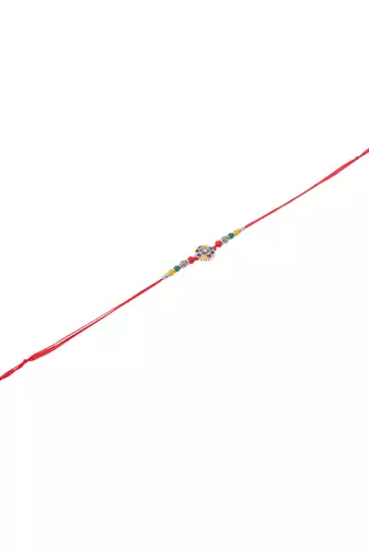 men multicolor artificial stones & beads floral design thread rakhi with roli chawal chandan & mishri