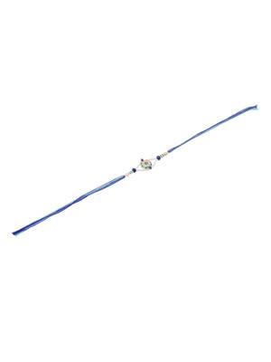 men blue artificial stones & beads floral design thread rakhi with roli chawal chandan & mishri 5