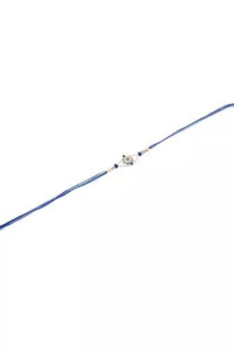 men blue artificial stones & beads floral design thread rakhi with roli chawal chandan & mishri