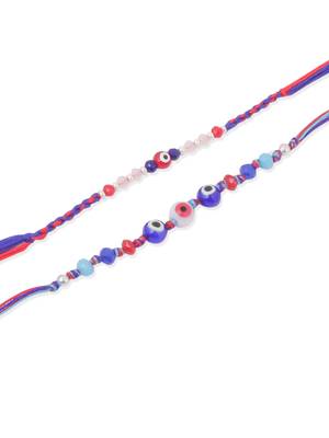   multicolor evil eye artificial beads thread rakhi with roli chawal chandan & mishri 2