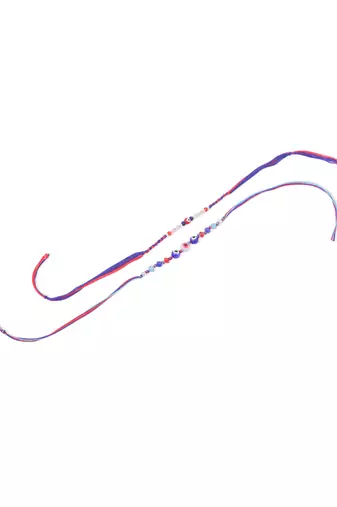   multicolor evil eye artificial beads thread rakhi with roli chawal chandan & mishri