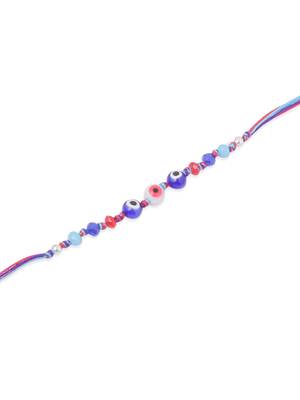   multicolor evil eye artificial beads thread rakhi with roli chawal chandan & mishri 4