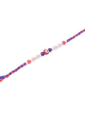   multicolor evil eye artificial beads thread rakhi with roli chawal chandan & mishri 5