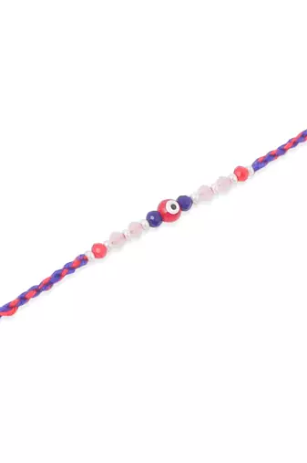   multicolor evil eye artificial beads thread rakhi with roli chawal chandan & mishri