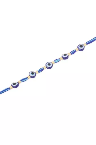 blue evil eye thread rakhi with roli chawal chandan & mishri
