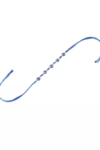 blue evil eye thread rakhi with roli chawal chandan & mishri