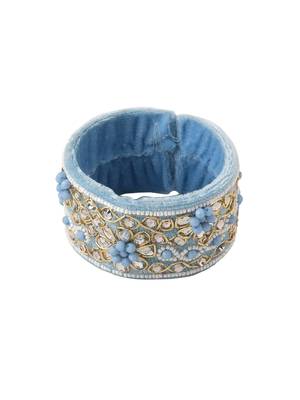  set of 2 blue artificial stones & beads floral bhaiya bhabhi rakhi with roli chawal chandan & mishri 4