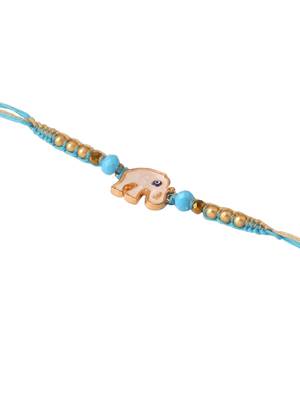  set of 2 blue artificial stones & beads floral bhaiya bhabhi rakhi with roli chawal chandan & mishri 5