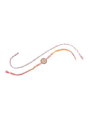   set of 2 multicolor artificial stones & beads thread rakhi with roli chawal chandan & mishri 3