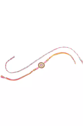   set of 2 multicolor artificial stones & beads thread rakhi with roli chawal chandan & mishri