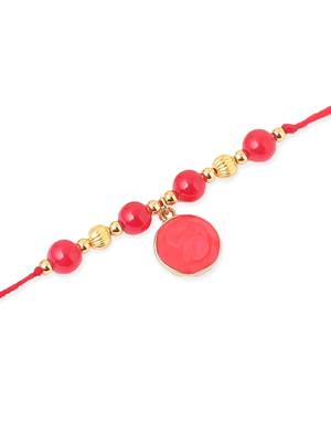   set of 3 multicolor artificial beads thread rakhi with roli chawal chandan & mishri 3