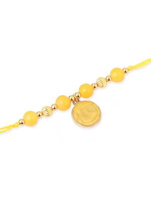   set of 3 multicolor artificial beads thread rakhi with roli chawal chandan & mishri 4