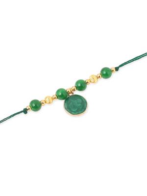   set of 3 multicolor artificial beads thread rakhi with roli chawal chandan & mishri 5