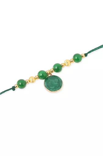  set of 3 multicolor artificial beads thread rakhi with roli chawal chandan & mishri