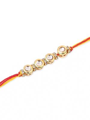   set of 2 multicolor kundan studded thread rakhi with roli chawal chandan & mishri 5