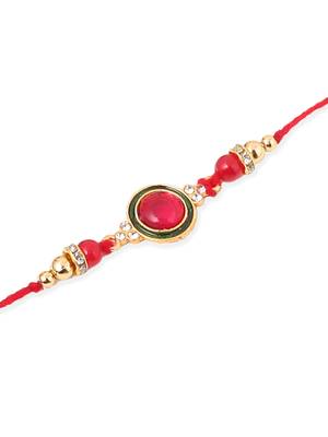   set of 3 multicolor artificial beads & pearls thread rakhi with roli chawal chandan & mishri 3