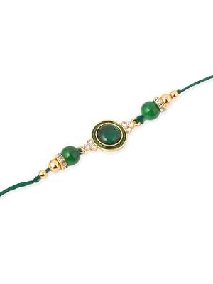   set of 3 multicolor artificial beads & pearls thread rakhi with roli chawal chandan & mishri 4