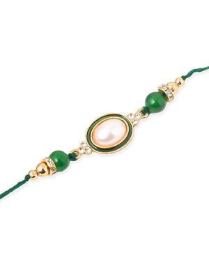   set of 3 multicolor artificial beads & pearls thread rakhi with roli chawal chandan & mishri 5