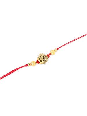   set of 3 gold toned thread rakhi with roli chawal chandan & mishri 2