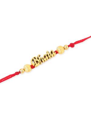   set of 3 gold toned thread rakhi with roli chawal chandan & mishri 3