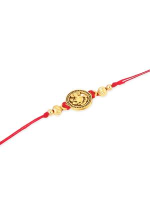   set of 3 gold toned thread rakhi with roli chawal chandan & mishri 4