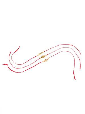   set of 3 gold toned thread rakhi with roli chawal chandan & mishri 5