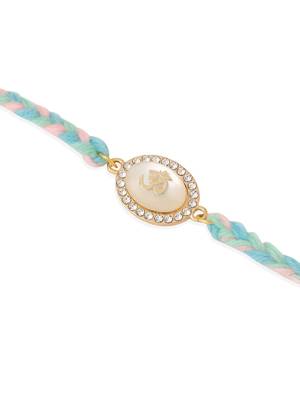  set of 2 white pearls & artificial beads bhaiya bhabhi rakhi with roli chawal chandan & mishri 4