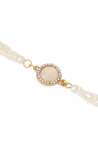  set of 2 white pearls & artificial beads bhaiya bhabhi rakhi with roli chawal chandan & mishri