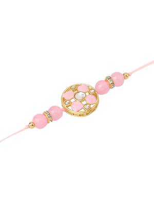   set of 2 artificial stones & beads floral design thread rakhi with roli chawal chandan & mishri 3