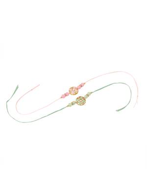   set of 2 artificial stones & beads floral design thread rakhi with roli chawal chandan & mishri 4