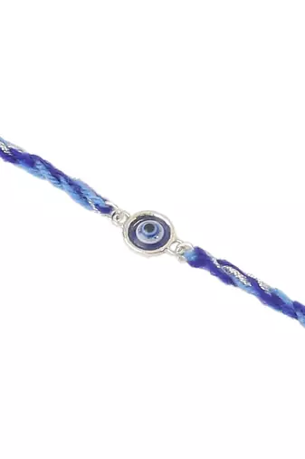  set of 2 blue evil eye bhaiya bhabhi rakhi with roli chawal chandan & mishri