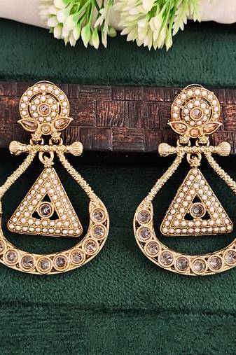 Vintage pearl and crystal chandelier earrings, gold-toned triangle design