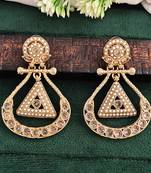 Vintage pearl and crystal chandelier earrings, gold-toned triangle design