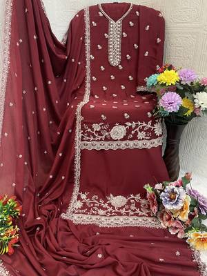 Maroon embroidered chinon palazzo style salwar suit 3