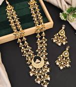 Traditional indian kundan pearl necklace and earrings set, high gold-plated, crescent moon pendant