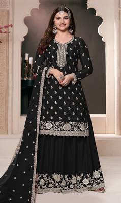 Black embroidered chinon palazzo style salwar suit 1