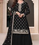 Black embroidered chinon semi-palazzo style salwar suit
